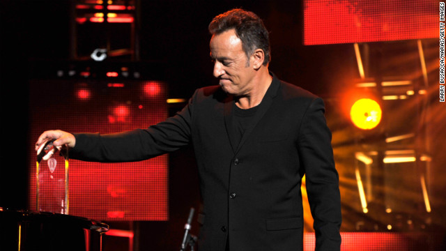 Springsteen pauses during his acceptance speech.