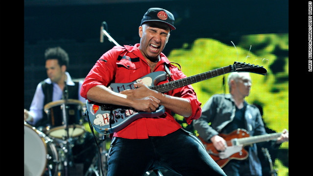 Musician Tom Morello performs.