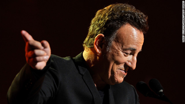 Springsteen gestures during his acceptance speech.