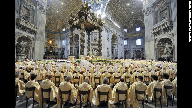 Benedict celebrates a Mass at the end of a synod of Catholic bishops in October 2008 at St. Peter's Basilica at the Vatican.