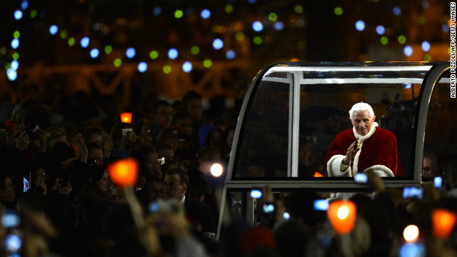 Benedict blesses members of the ecumenical Christian community of Taize, a group based in Taize, France, in St. Peter's Square in December 2012. 