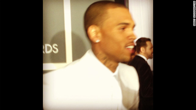 It was a blink and you'll miss it moment when Chris Brown appeared on the red carpet. 