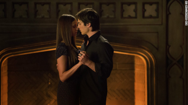 Innocent Elena (Nina Dobrev) only had eyes for the nocturnally oriented Stefan on "The Vampire Diaries" at first, but sparks have flown between her and bad boy Damon (Ian Somerhalder) since then. The two are officially together on the series' fourth season (and have been offscreen for even longer).