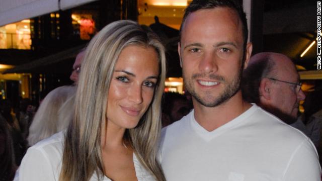 A picture taken on January 26, 2013, shows Pistorius, 26, and his Steenkamp, 29, at Melrose Arch in Johannesburg. 