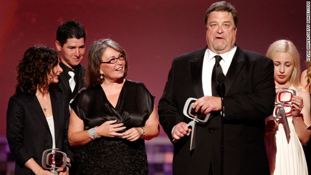 Roseanne and Dan Connor (Roseanne Barr and John Goodman) were unlike any married couple before in sitcom history. Through nine seasons of wisecracks, put-downs and tough times, you knew at the end of the day they loved each other. Here they are with the cast at the 2008 TV Land Awards.