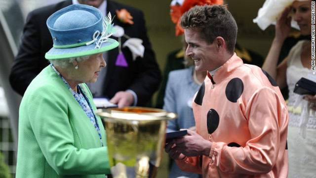The Queen congratulates jockey Luke Nolen on his Ascot triumph. Nolen rode Black Caviar to victory 22 times in her stellar career.