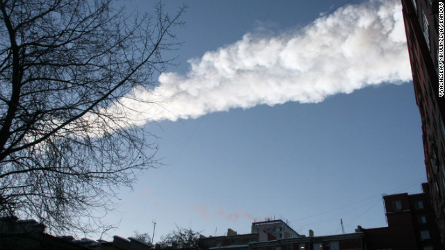 The meteor leaves a white streak through the sky. The national space agency, Roscosmos, said scientists believed one meteoroid had entered the atmosphere, where it burned and disintegrated into fragments, according to RIA Novosti.