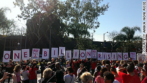 Anika Noni Rose takes part in a flash mob in Los Angeles, California.