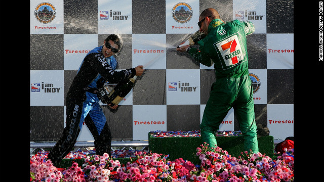 Tony Kanaan, right, and Patrick celebrate after placing first and second in the Detroit Indy Grand Prix in 2007 in Detroit.