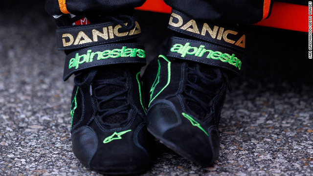 A detail shot of Patrick's shoes on the grid before the New England 200 in 2010 in Loudon, New Hampshire.