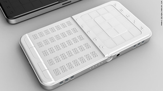 Shikun Sun's DrawBraille phone uses braille finger pads and a display screen with mechanically-raised dots to facilitate communication for the visually impaired.
