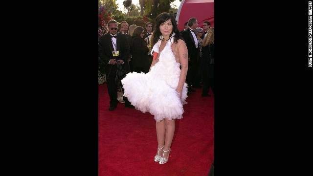 Thanks to this now-iconic swan dress she wore to the 2001 Oscars, Bjork will never get off the worst-dressed list. But is that really a bad thing? Several of you probably have no idea who won what at that year's ceremony, but you do know that there was a lady on the red carpet wearing a bird. In the industry, we call that a publicity win. 