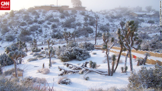 Snow blankets Yucca Valley, California, an area that rarely sees snow, on Wednesday.