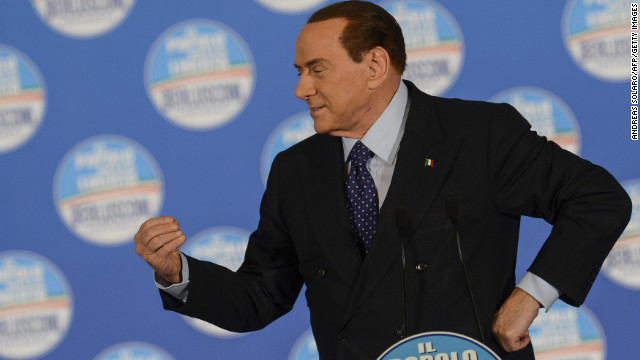 Berlusconi delivers a speech during a rally of his party 'Il Popolo della liberta' (People of the Freedom - PDL) in Rome on February 7, 2013. 