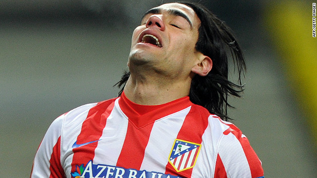 Radamel Falcao endured a frustraing night as Atletico Madrid went out of the Europa League