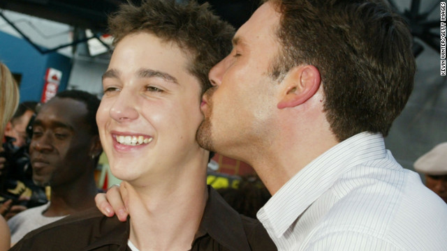 Affleck kisses Shia LaBeouf at the premiere of "The Battle of Shaker Heights," a film he and Matt Damon executive produced in 2003.