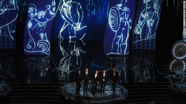 "Avengers" actors Robert Downey Jr., Chris Evans, Mark Ruffalo, Jeremy Renner and Samuel L. Jackson present the Oscar for cinematography.