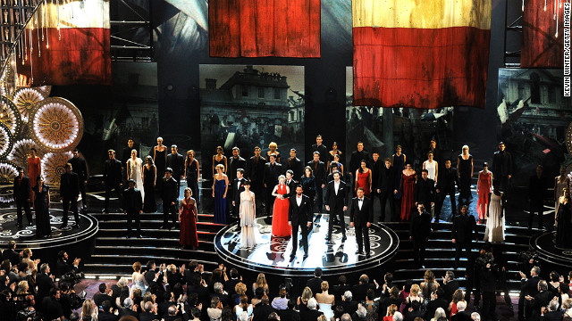 The cast of "Les Miserables" performs during the Oscars ceremony.