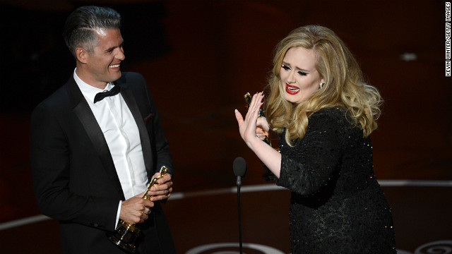 Songwriter Paul Epworth and singer Adele accept the Oscar for best original song for "Skyfall." An emotional Adele thanked "my man" before turning the microphone over to Epworth.