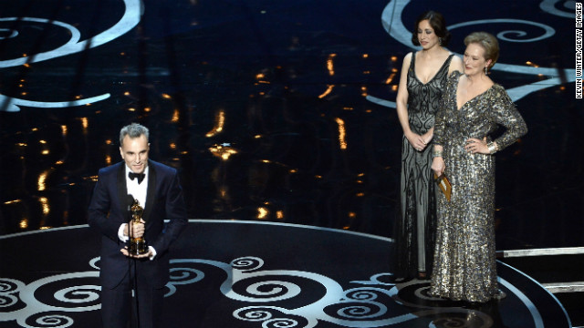 <strong>Daniel Day-Lewis, best actor:</strong> Everyone knew Day-Lewis was going to take this prize, but that didn't stop the actor from looking utterly overcome with emotion as he claimed his honor. "I really don't know how any of this happened. I do know that I've received more than my fair share of fortune," he said. He made sure to thank three men at the "apex of that human pyramid" that created "Lincoln:" Tony Kushner, Steven Spielberg and the "mysteriously beautiful mind, body and spirit of Abraham Lincoln."