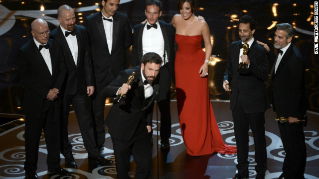 <strong>"Argo," best picture:</strong> Director and producer Ben Affleck joined producers Grant Heslov and George Clooney, as well as the "Argo" cast, to accept the award. Heslov was sure to thank Affleck for his directing, after he was not nominated in that category. <a href='http://www.cnn.com/2013/02/24/showbiz/movies/85th-oscars-2013-winners-list/index.html?hpt=en_c2'>See the full list of winners.</a>