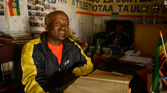 In his small office in Bekoji, Eshetu has kept a record of his runners since he first began training them some 25 years ago. The weight, height and fastest time of all of his prodigies are hand-written here, year by year, so he can keep track of their progress. 