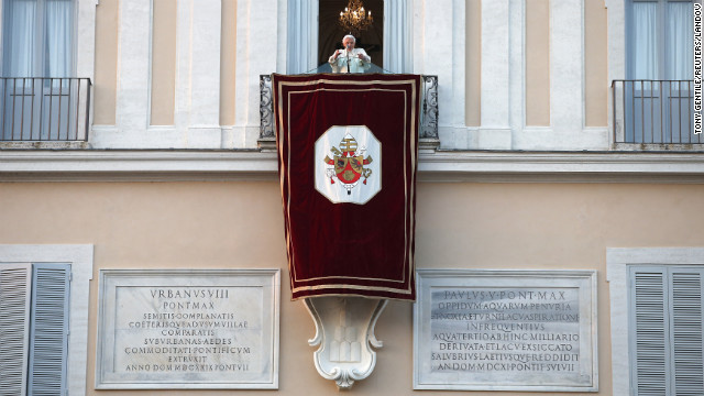 Pope Benedict XVI speaks to the faithful for the last time from the balcony of his summer residence in Castel Gandolfo, Italy, on Thursday, February 28.