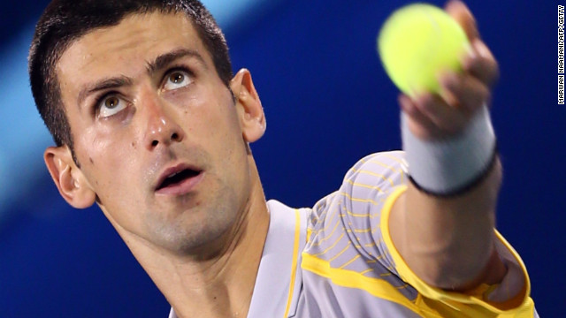 Novak Djokovic serves during his straight sets win over Andreas Seppi in the quarterfinals in Dubai. 