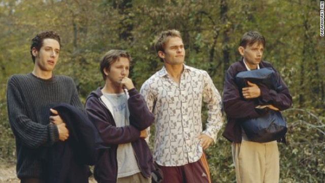 When Breckin Meyer's Josh Parker, second from left, accidentally sends his long-distance girlfriend an incriminating tape, he and his buds drive across the country to retrieve it in Todd Phillips' "Road Trip." Paulo Costanzo, left, Seann William Scott, DJ Qualls and Tom Green, not pictured, also star.