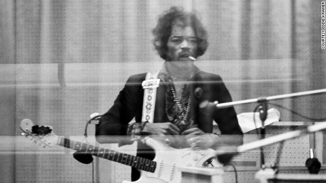 <strong>Hendrix records at the Record Plant in New York in 1968:</strong><!-- -->
</br>"Jimi was very self-demanding and a perfectionist. So when he heard back this particular solo, he was understandably pissed off at the result. His expression reminds me of a gunslinger about to knock off his next opponent ... except that it would be Take 29 of the overdub solo!" --<i> Eddie Kramer </i> 