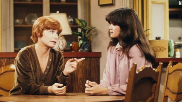 Bonnie Franklin, left, played beloved TV mom Ann Romano on CBS' "One Day at a Time." She's pictured here lecturing Valerie Bertinelli's Barbara Cooper, one of Romano's two teenage daughters on the show, which ran from 1975 to 1984.