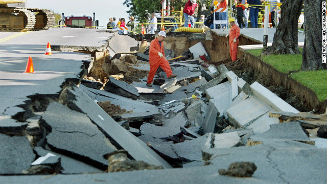 A water main collapsed an entire block-long part of Ocean Park Boulevard in Santa Monica, California, in December 2002.