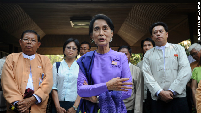 Aung San Suu Kyi speaks during the National League for Democracy's party conference in Yangon on Saturday.