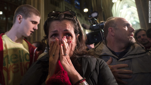 Shelly Guadelupe of Puerto Rico cries at St. Patrick's Cathedral in New York.