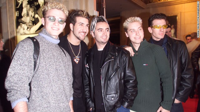 'N Sync, with Timberlake at far left, arrives at the 1998 Billboard Music Awards party in Las Vegas.