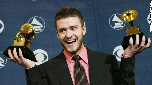 At the 2004 Grammy Awards, Timberlake wins best male pop vocal performance and best pop vocal album for his solo debut, "Justified."