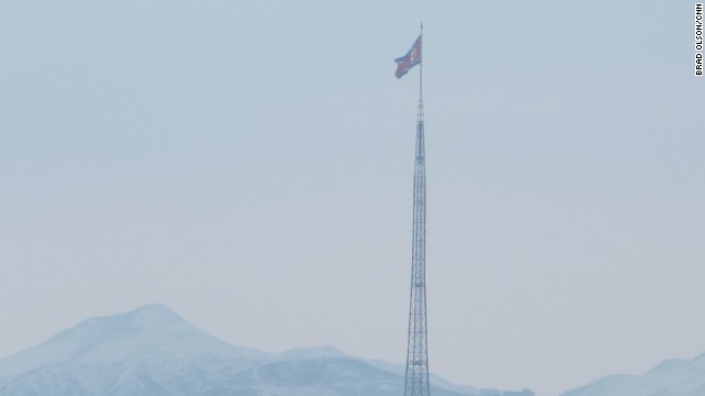 A North Korean flag flies over the village of Kijongdong. It must be one of the tallest flagpoles in the world.