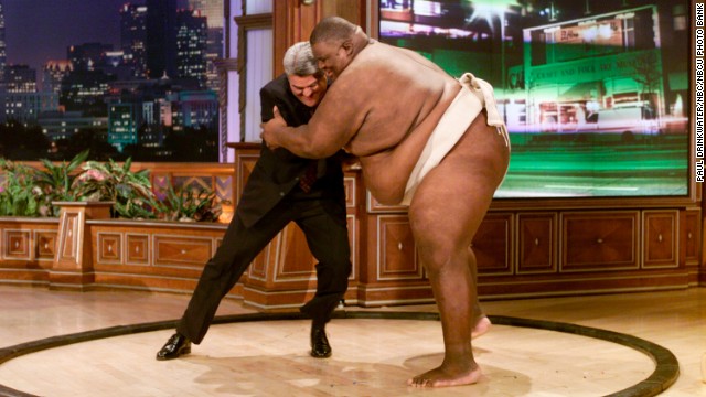 Leno and sumo wrestler Manny Yarborough on February 16, 2000.