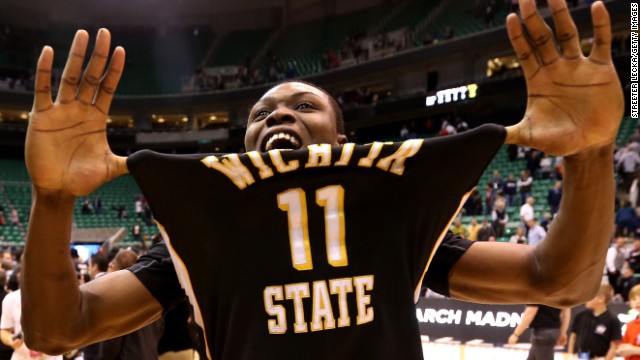 Cleanthony Early of the Wichita State Shockers celebrates after defeating the Gonzaga Bulldogs 76-70 on March 23 in Salt Lake City, Utah.