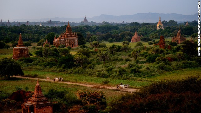 Bagan, the historic former capital of Burma, has thousands of Buddhist temples, pagodas and monasteries from when the Kingdom of Pagan was at its height, from the 11th to the 13th century.
