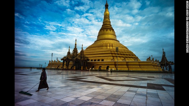 The Uppatasanti Pagoda at the center of Naypyidaw is a replica of the Shwedagon Pagoda in Yangon, the former capital. It's 30 centimeters, or about 1 foot, shorter than the original and was completed in 2009.