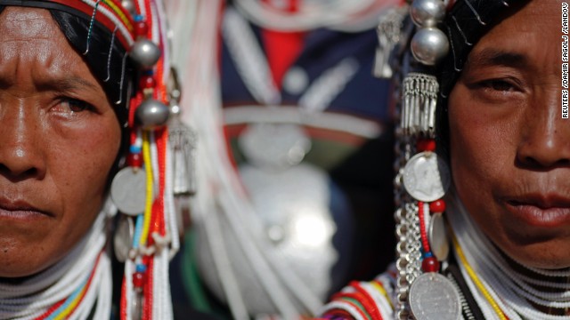 Women from the Akha ethnic group wear traditional clothes. There are 135 official ethnic groups and seven ethnic minority states in Myanmar, according to the United Nations.