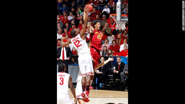 Will Clyburn of Iowa State goes up for a dunk against Sam Thompson of Ohio State on March 24.