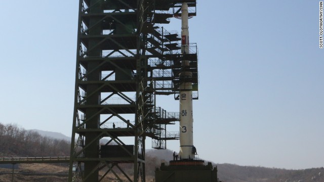 A closer look at the UNHA III rocket on its launch pad in Tang Chung Ri, North Korea.