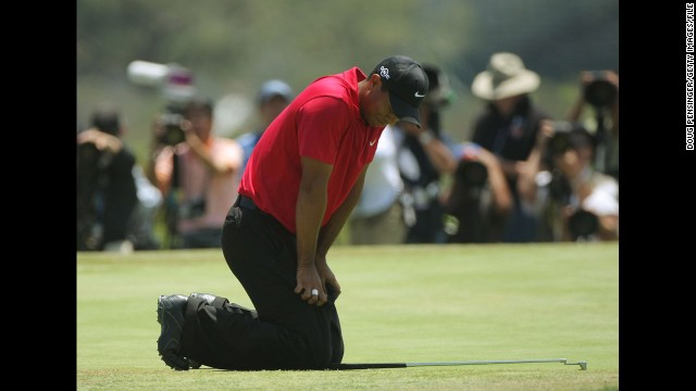 Woods misses the U.S. Open in July 2011, citing knee and Achilles tendon injuries. Here, he plays in the tournament in 2008.