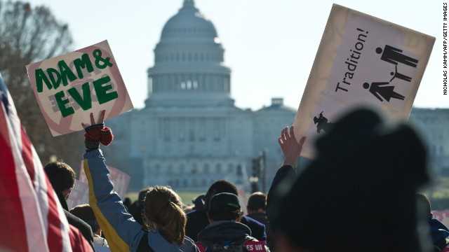 Opponents of same-sex marriage participate in the March for Marriage in Washington on Tuesday. 