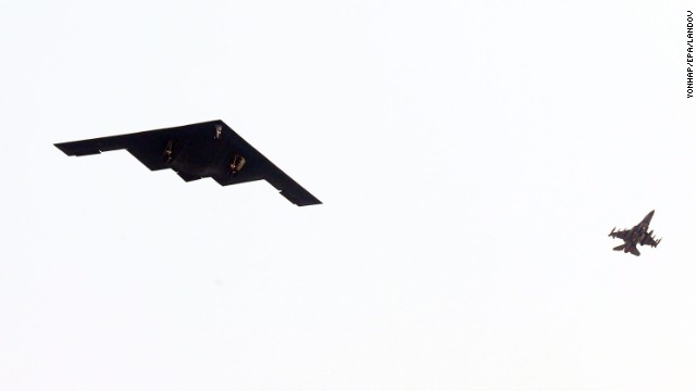 The United States said Thursday, March 28, that it flew stealth bombers over South Korea to participate in annual military exercises amid spiking tensions with North Korea. Pictured, a B-2 Spirit stealth bomber flies over South Korea's western port city of Pyeongtaek.