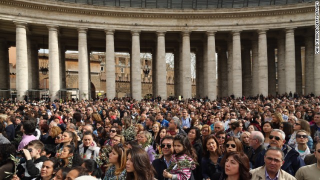 Crowds gather as Pope Francis delivers his blessing on Palm Sunday, March 24.