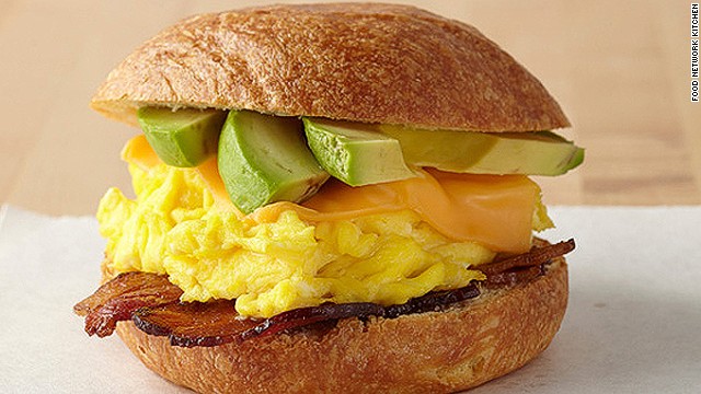 The egg sandwich at Food Network Kitchen in Terminal 3 at Fort Lauderdale International airport. The restaurant offers Florida-inspired dishes from 'grab-and-go' and 'made-to-order' menus as well as Guy Fieri and co. on TVs all day.