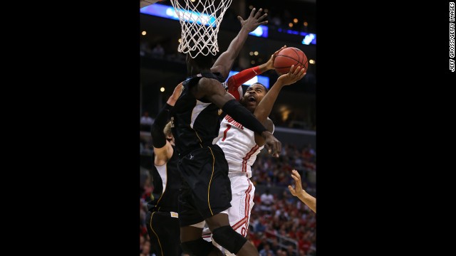 Deshaun Thomas of Ohio State goes up for a shot against Ehimen Orukpe of Wichita State on March 30.